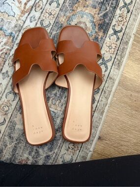 a new day Tan Leather-Look Slide Mules